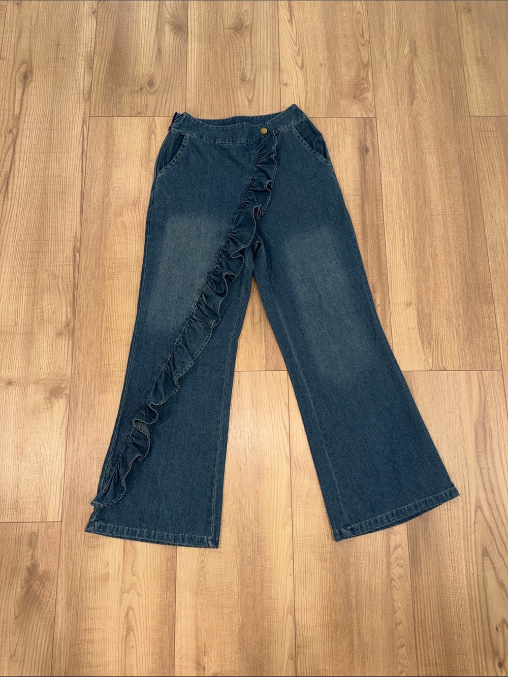 Women’s Dark Blue Ruffle Denim Jeans